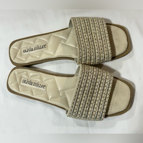 OLIVIA MILLER Beige gold studded Slide Sandals size 9 - Picture 7 of 8